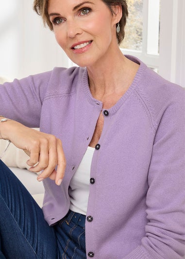 Cotton Traders Deep Lilac Cotton Crew Neck Cardigan