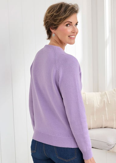 Cotton Traders Deep Lilac Cotton Crew Neck Cardigan