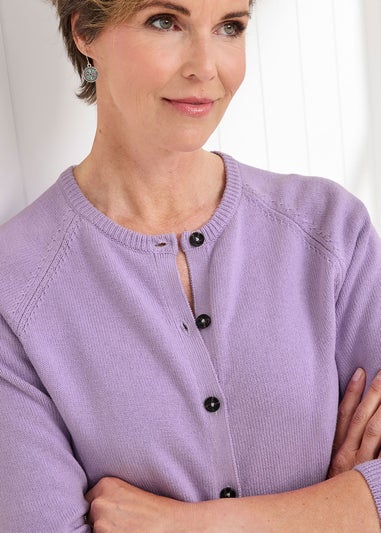 Cotton Traders Deep Lilac Cotton Crew Neck Cardigan