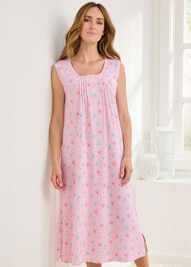 Cotton Traders Shell Pink 2 Pack Pintuck Maxi Nightdresses