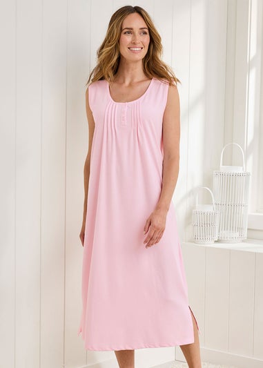 Cotton Traders Shell Pink 2 Pack Pintuck Maxi Nightdresses