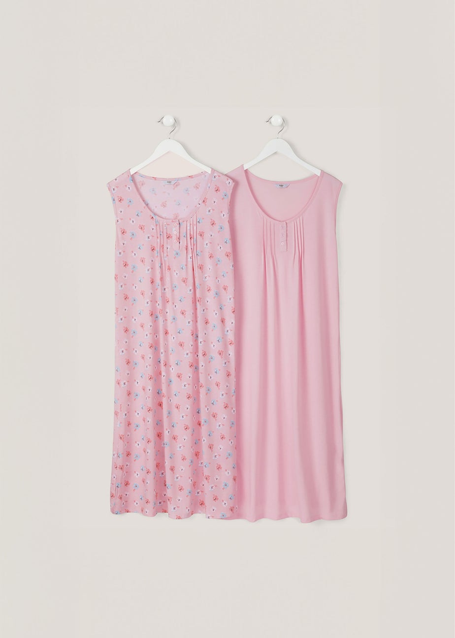 Cotton Traders Shell Pink 2 Pack Pintuck Maxi Nightdresses