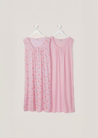 Cotton Traders Shell Pink 2 Pack Pintuck Maxi Nightdresses