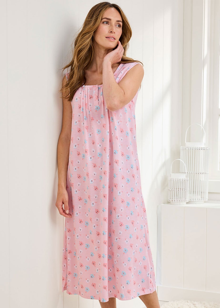Cotton Traders Shell Pink 2 Pack Pintuck Maxi Nightdresses