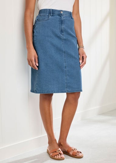 Cotton Traders Washed Blue Stretch Denim Skirt