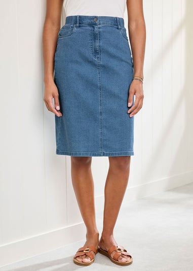 Cotton Traders Washed Blue Stretch Denim Skirt