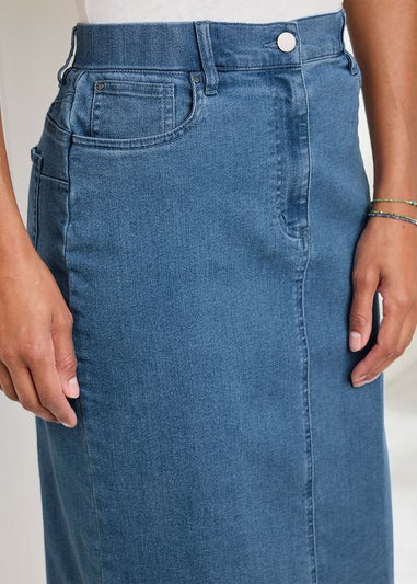 Cotton Traders Washed Blue Stretch Denim Skirt