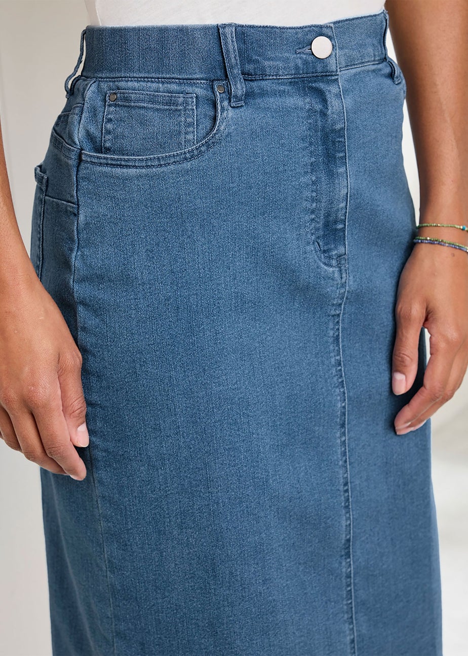 Cotton Traders Washed Blue Stretch Denim Skirt