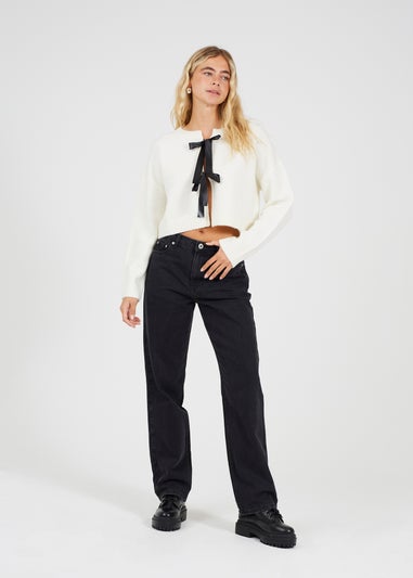 Brave Soul Cream Soft Knit Cardigan with Bow Tie