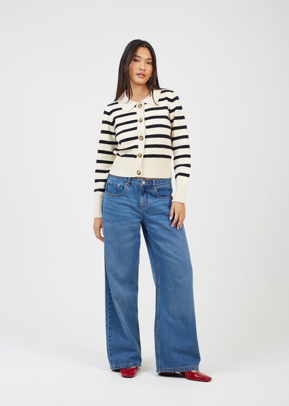 Brave Soul Cream Stripe Collared Cardigan