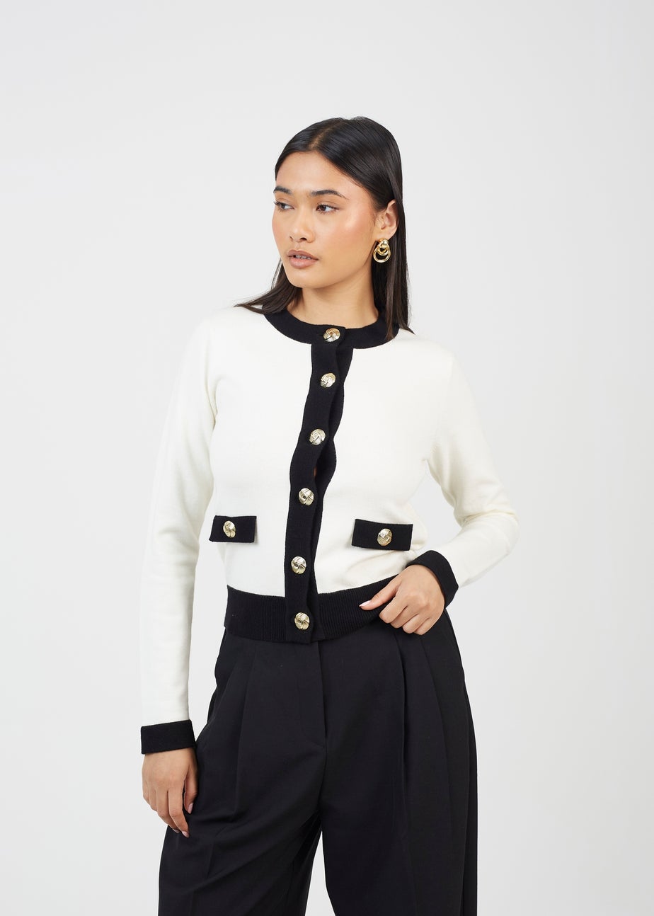 Brave Soul Cream Classic Round Neck Cardigan