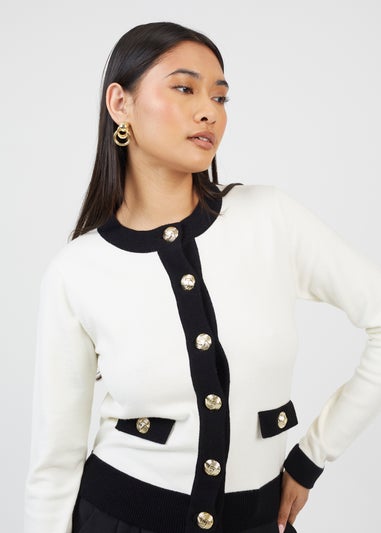 Brave Soul Cream Classic Round Neck Cardigan