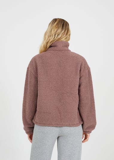 Brave Soul Taupe Sherpa Quarter Button Neck Fleece