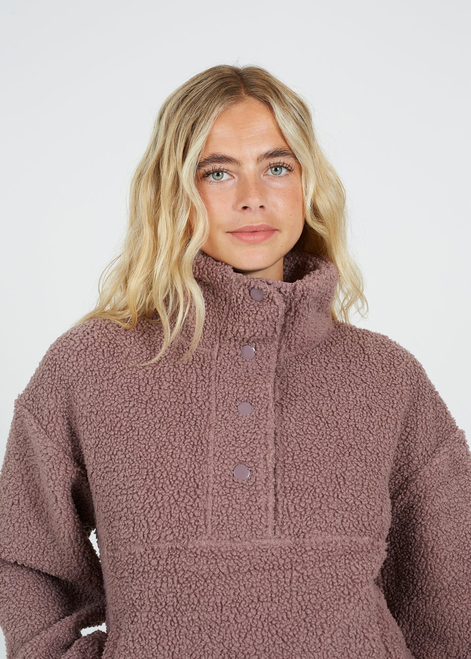 Brave Soul Taupe Sherpa Quarter Button Neck Fleece