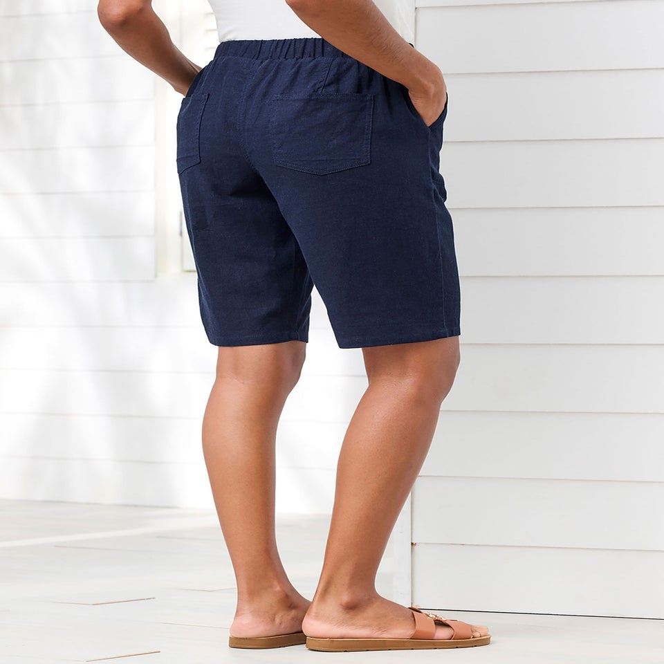 Cotton Traders Navy Linen-Blend Relaxed Fit Shorts