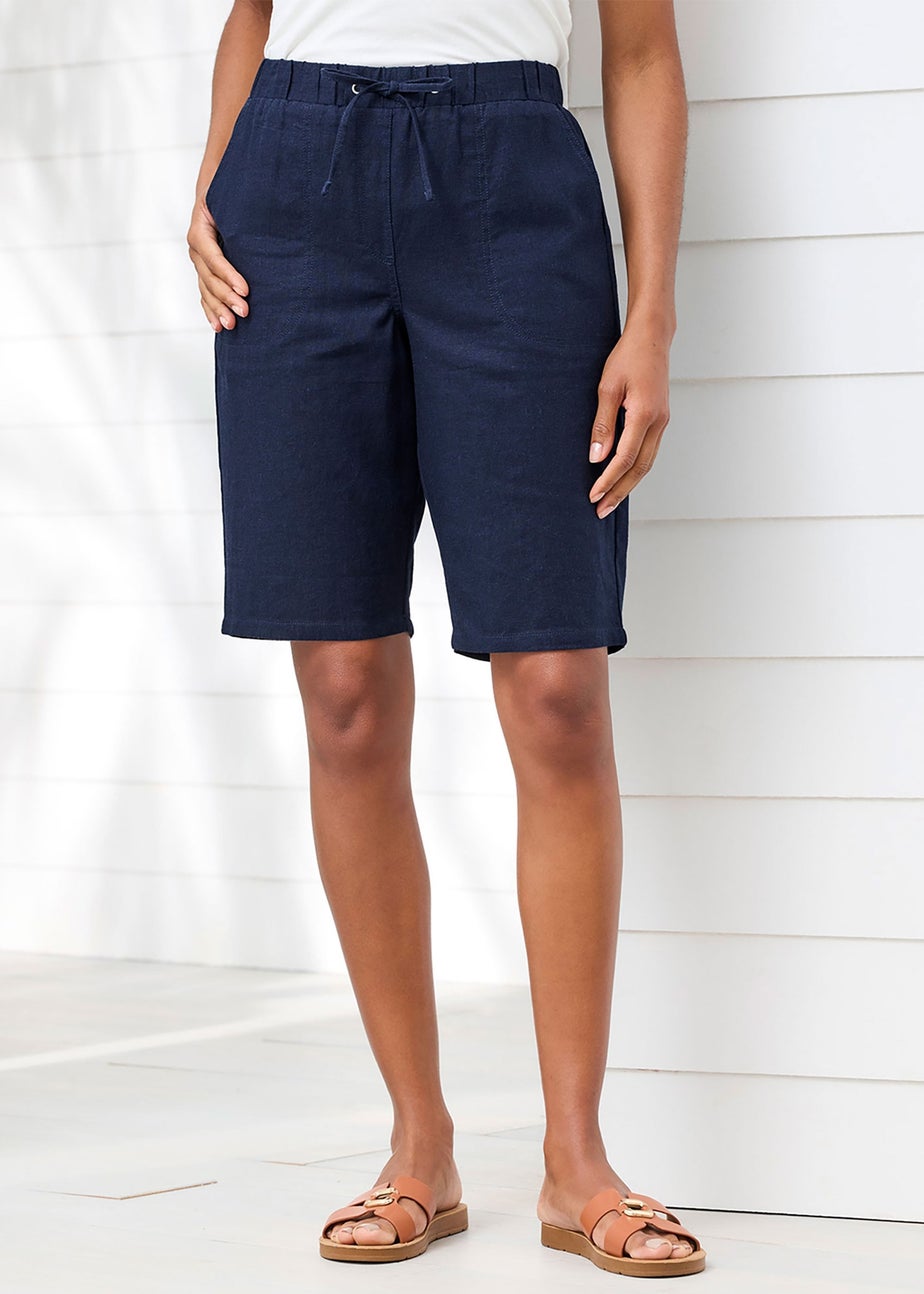 Cotton Traders Navy Linen-Blend Relaxed Fit Shorts