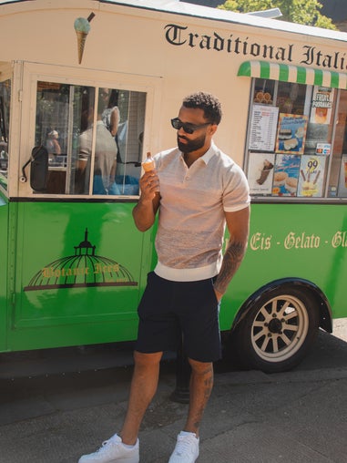 Kensington Eastside Tan Cotton Colour Block Button-Up Polo Shirt