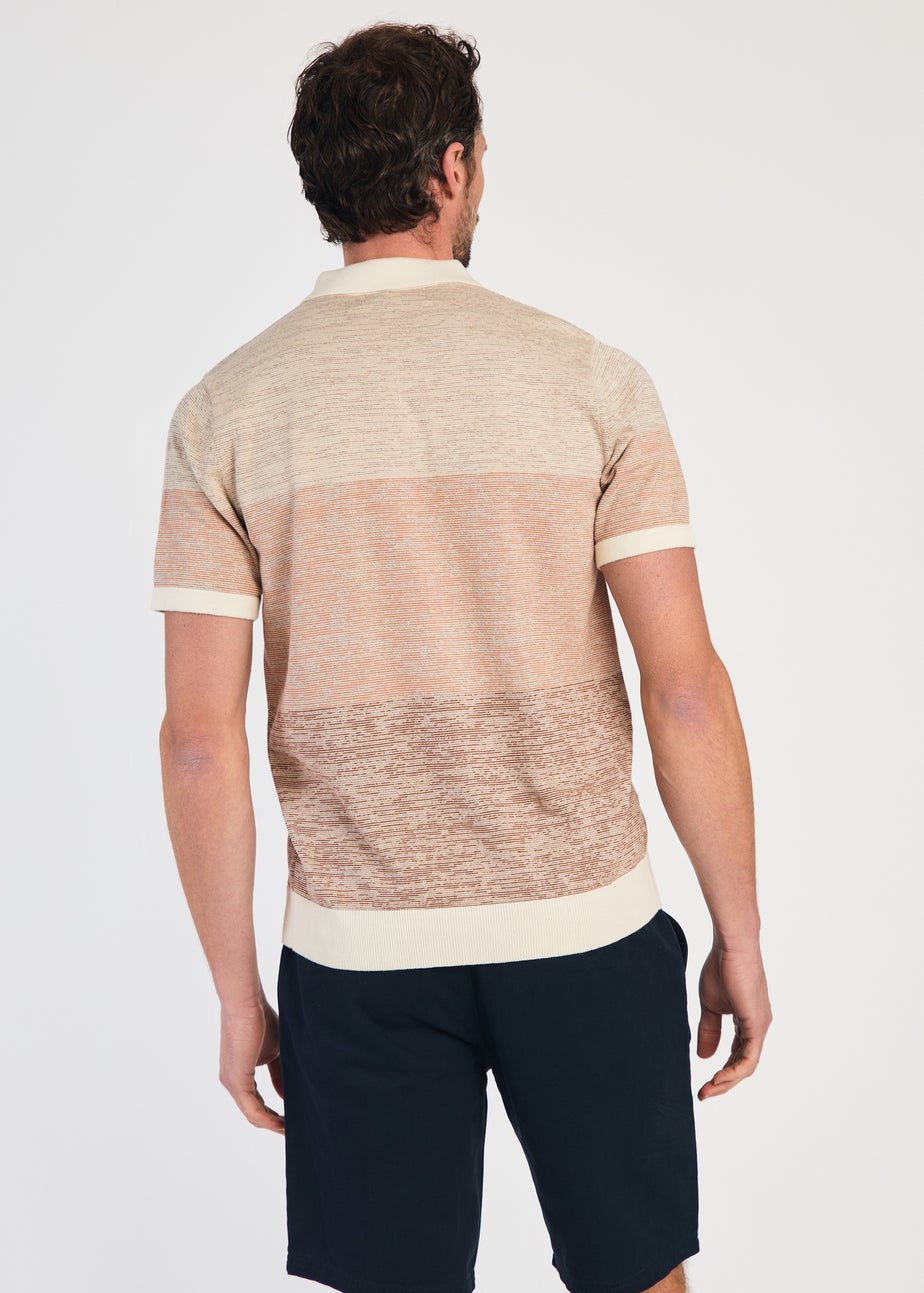 Kensington Eastside Tan Cotton Colour Block Button-Up Polo Shirt
