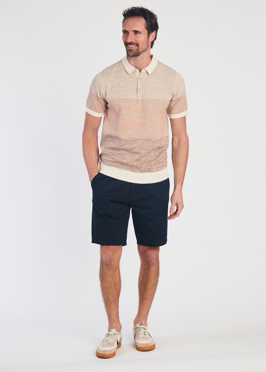 Kensington Eastside Tan Cotton Colour Block Button-Up Polo Shirt