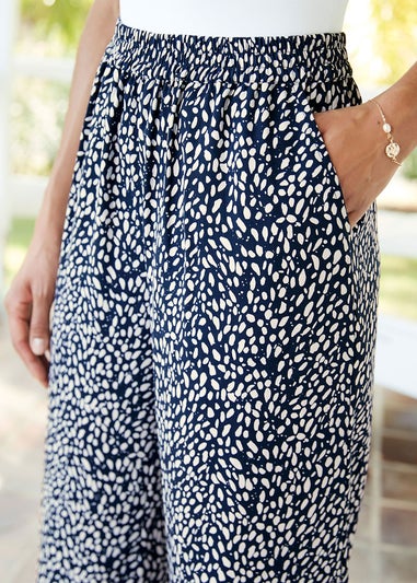 Cotton Traders Navy Printed Wide Leg Trousers 27" (68.5cm) inside leg
