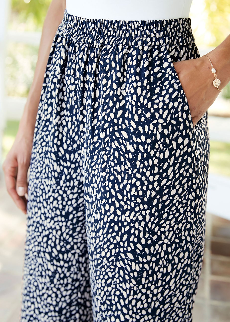 Cotton Traders Navy Printed Wide Leg Trousers 27" (68.5cm) inside leg