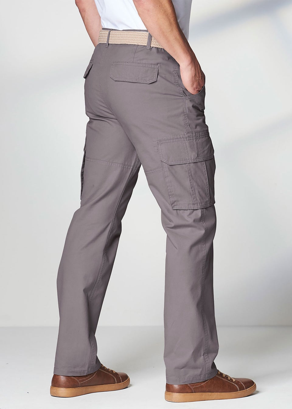 Cotton Traders Chalk Grey Cotton Cargo Trousers