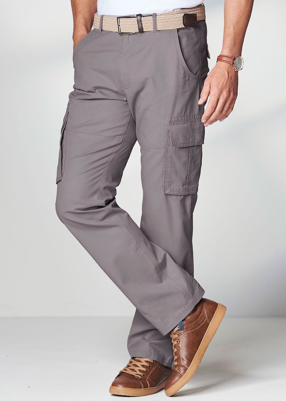 Cotton Traders Chalk Grey Cotton Cargo Trousers