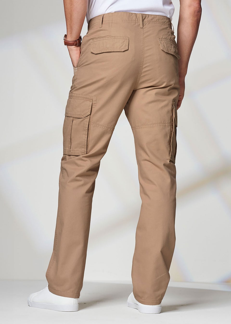 Cotton Traders Light Camel Cotton Cargo Trousers