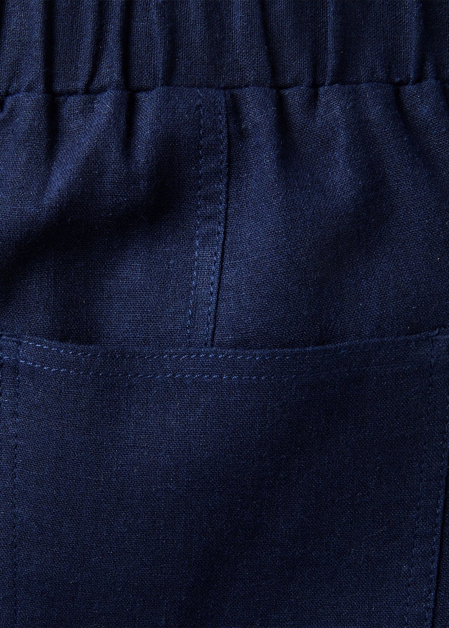 Cotton Traders Navy Linen-Blend Relaxed Fit Trousers
