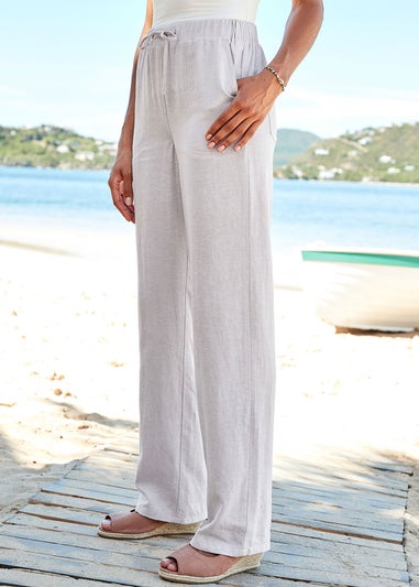 Cotton Traders Dove Grey Linen-Blend Relaxed Fit Trousers