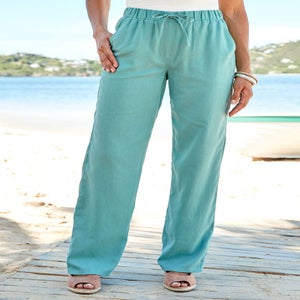 Cotton Traders Sea Green Linen-Blend Relaxed Fit Trousers