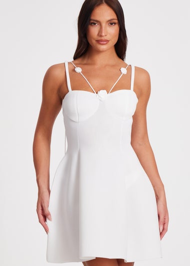 Quiz White Floral Trim Mini Dress