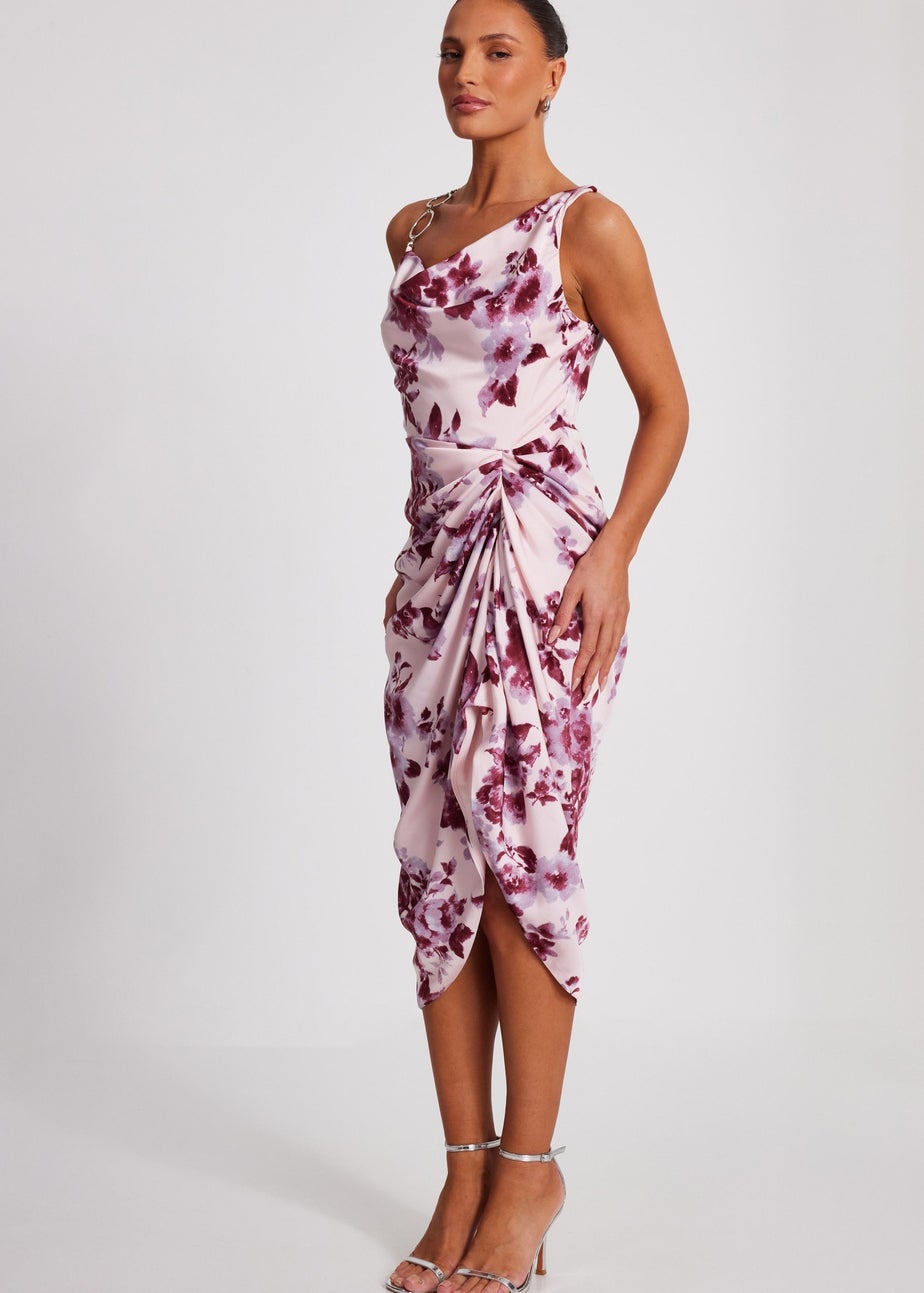 Quiz Pink Satin Floral Midi Dress