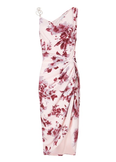 Quiz Pink Satin Floral Midi Dress
