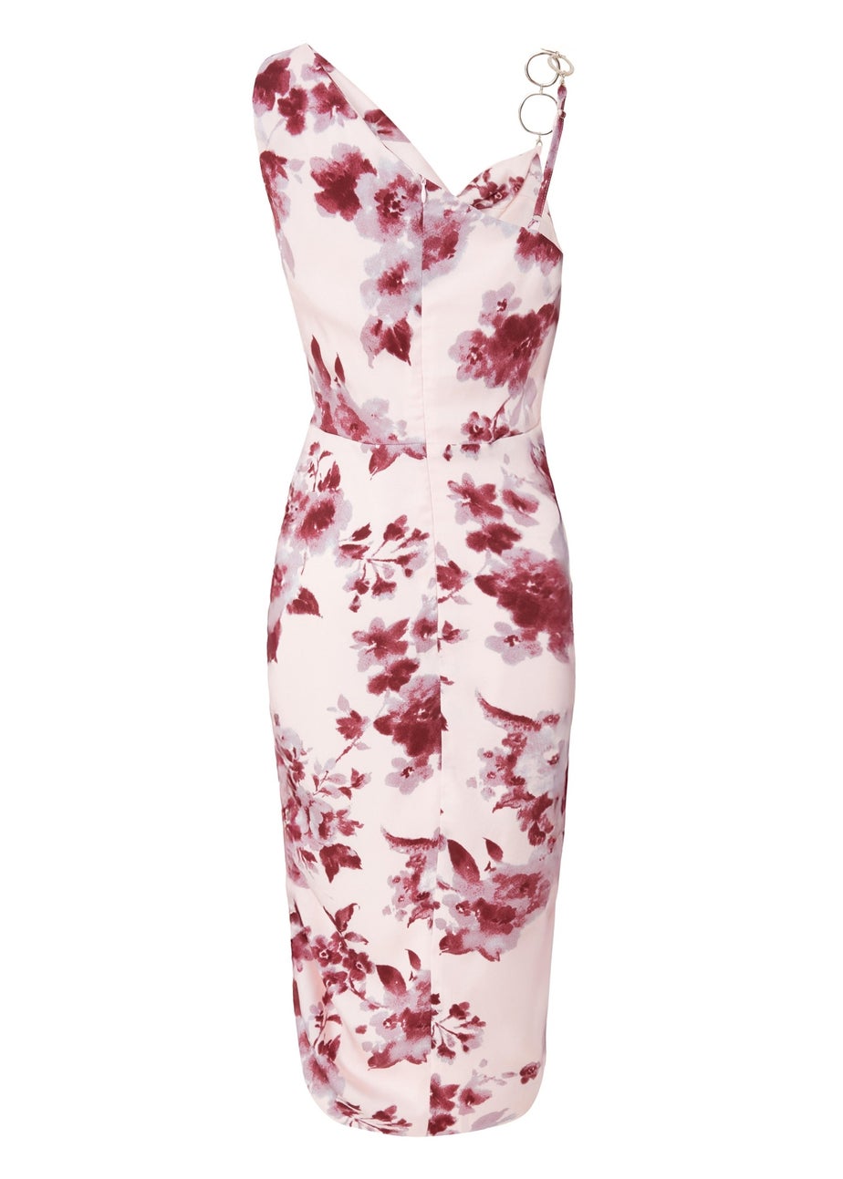 Quiz Pink Satin Floral Midi Dress