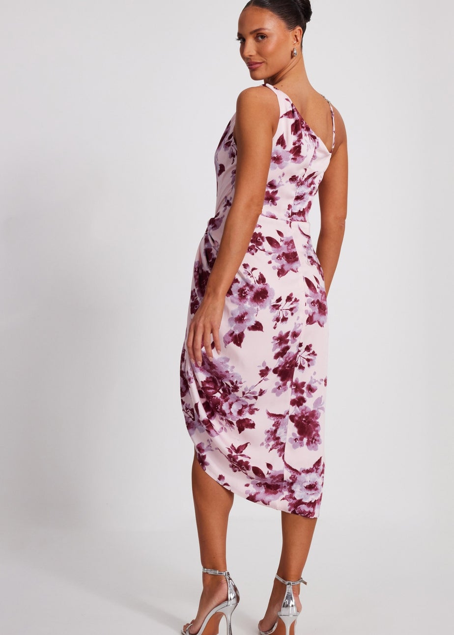 Quiz Pink Satin Floral Midi Dress