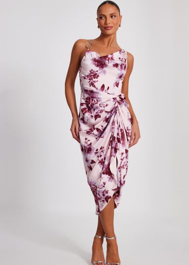 Quiz Pink Satin Floral Midi Dress