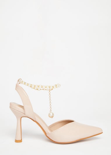 Quiz Natural Pearl Strap Court Heels