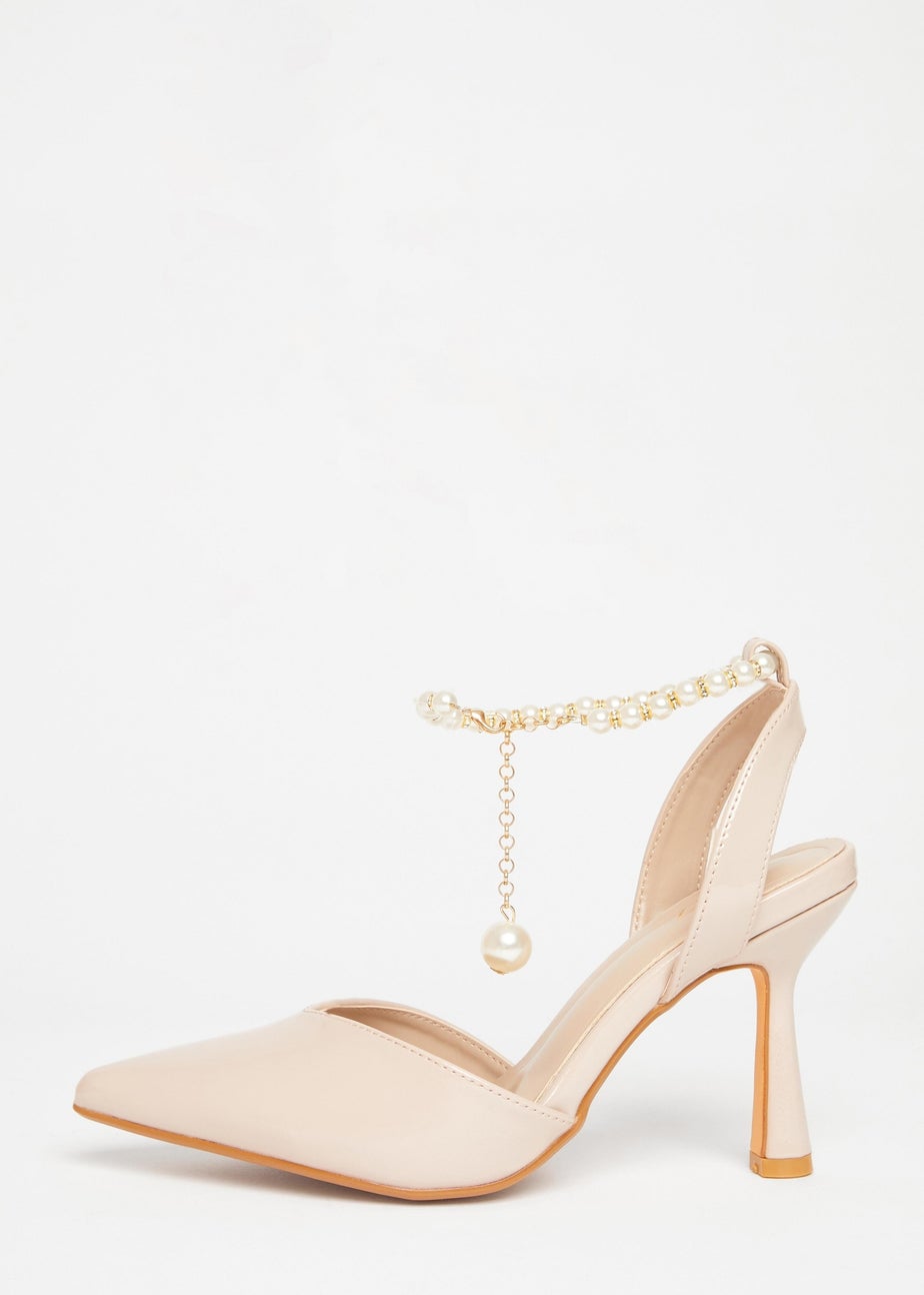 Quiz Natural Pearl Strap Court Heels