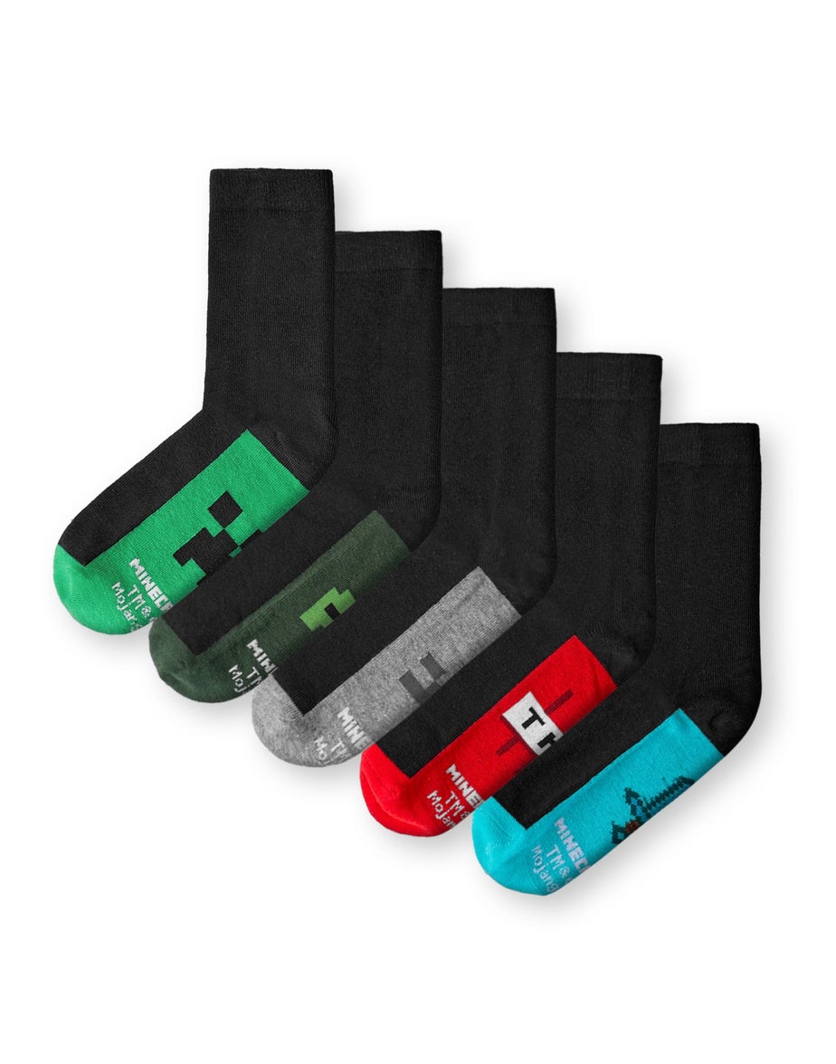 Vanilla Underground Minecraft Kids Multicoloured School Calf Socks Set of 5 (9 Younger - 6.5 Older)