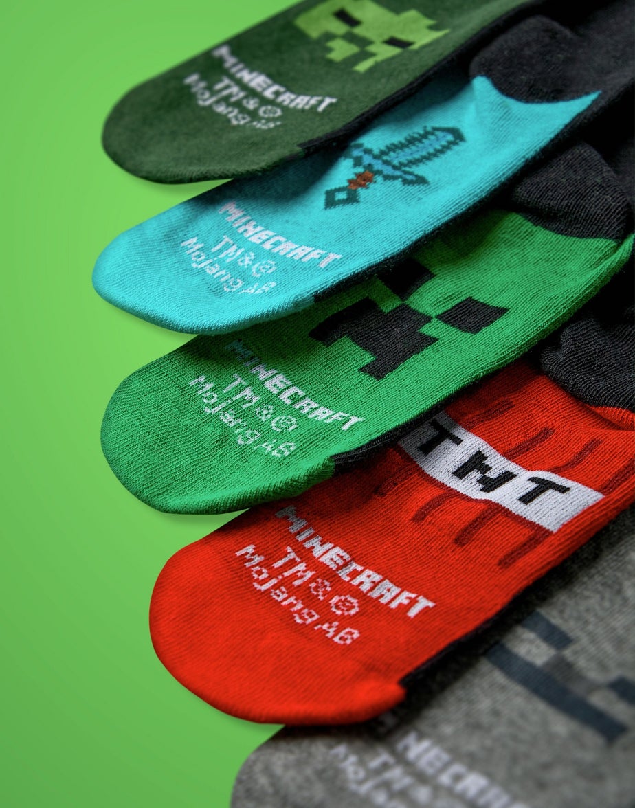 Vanilla Underground Minecraft Kids Multicoloured School Calf Socks Set of 5 (9 Younger - 6.5 Older)