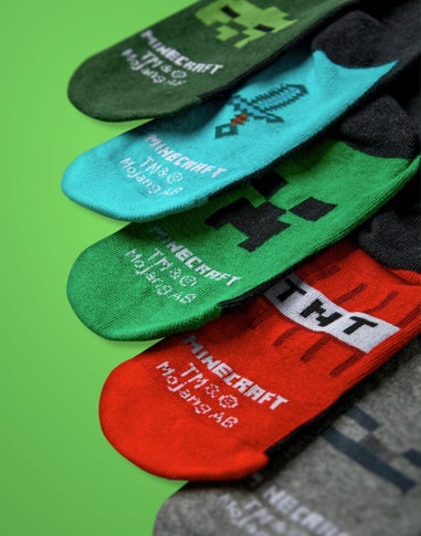 Vanilla Underground Minecraft Kids Multicoloured School Calf Socks Set of 5 (9 Younger - 6.5 Older)