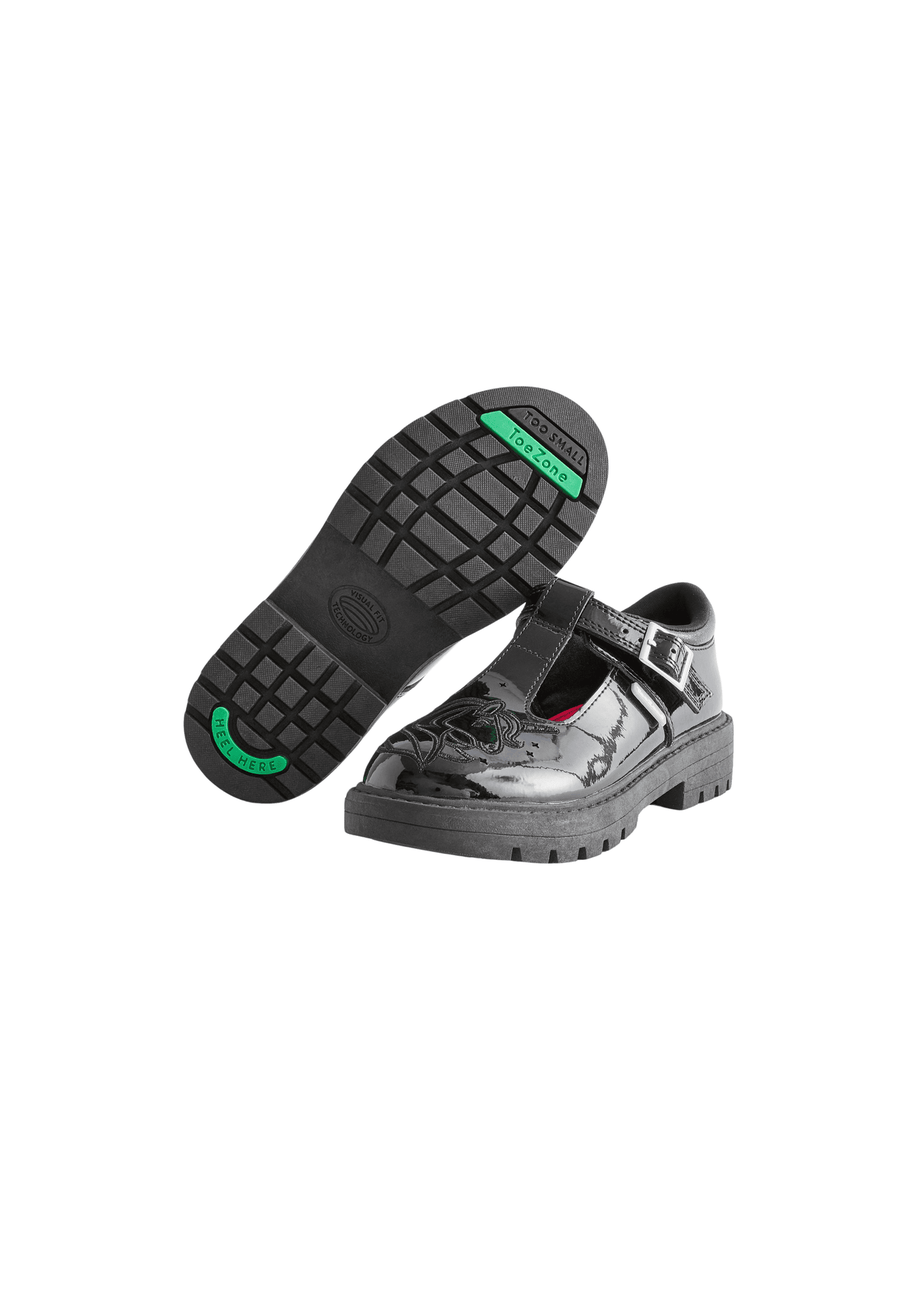 ToeZone Girls Black Luna Patent Unicorn Buckle School Shoe