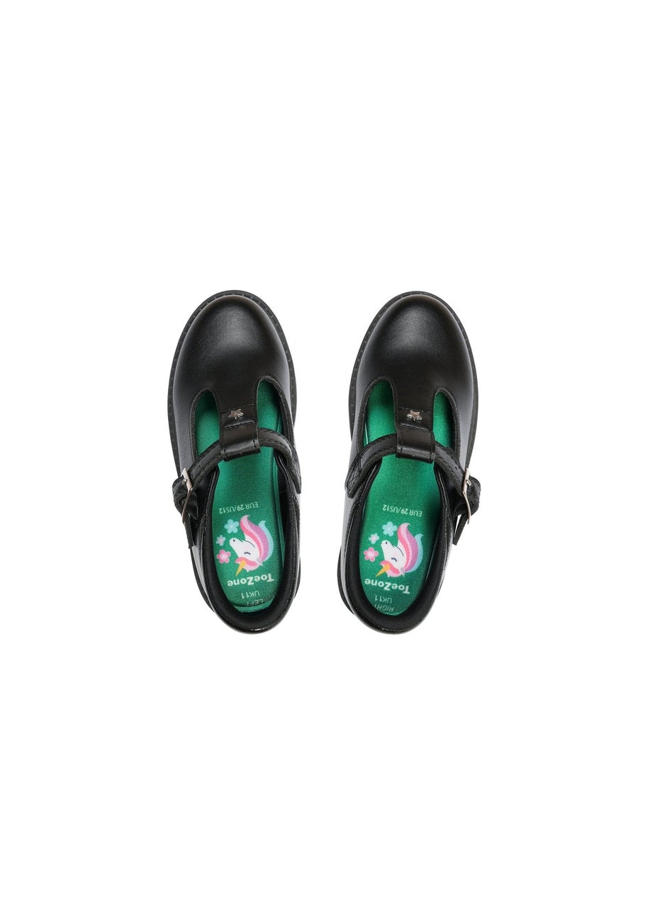ToeZone Girls Black Mila Vegan Star Buckle School Shoe