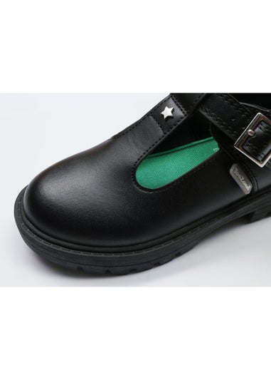 ToeZone Girls Black Mila Vegan Star Buckle School Shoe