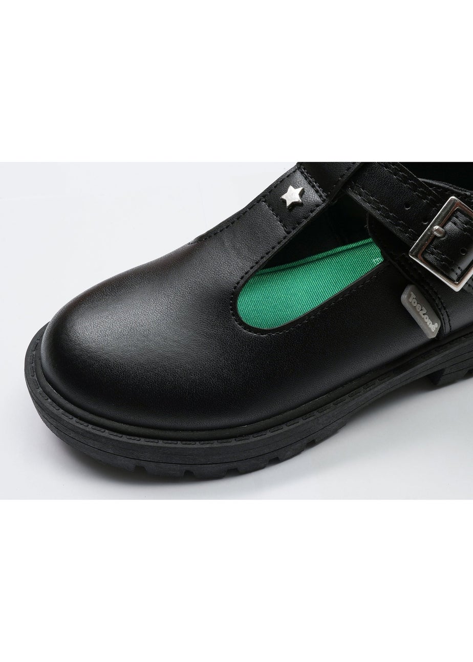 ToeZone Girls Black Mila Vegan Star Buckle School Shoe
