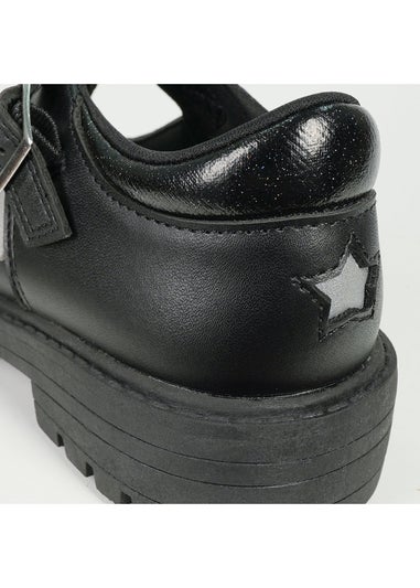 ToeZone Girls Black Mila Vegan Star Buckle School Shoe