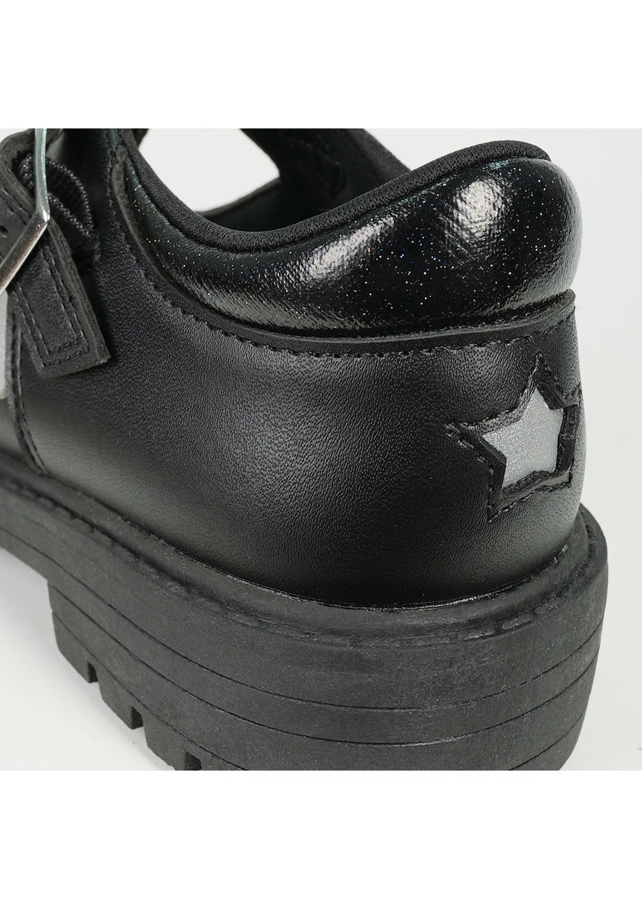 ToeZone Girls Black Mila Vegan Star Buckle School Shoe