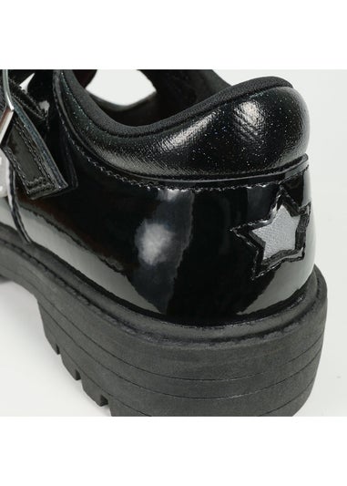 ToeZone Girls Black Olivia Patent Star Buckle School Shoe