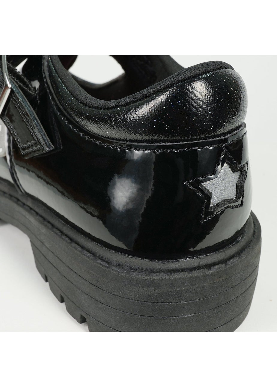 ToeZone Girls Black Olivia Patent Star Buckle School Shoe